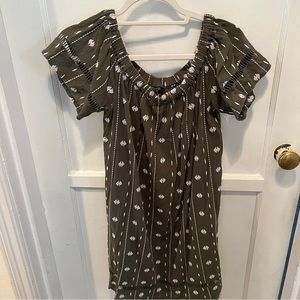 Green topshop off the shoulder dress with white print - comfortable and loose